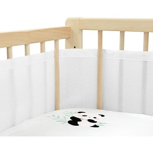Upgraded Breathable Mesh Crib Liner, More Straps for Fixing Crib Mesh Line, Covers 4 or 3 Sides Baby Bed, 3mm Breathable Mesh Ensures Easy Breathing, Protects Legs and Arms from Getting Caught