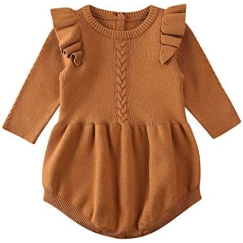 Merqwadd Infant Toddler Baby Girl Warm Romper Solid Longsleeve Knit Sweater Winter Rompers