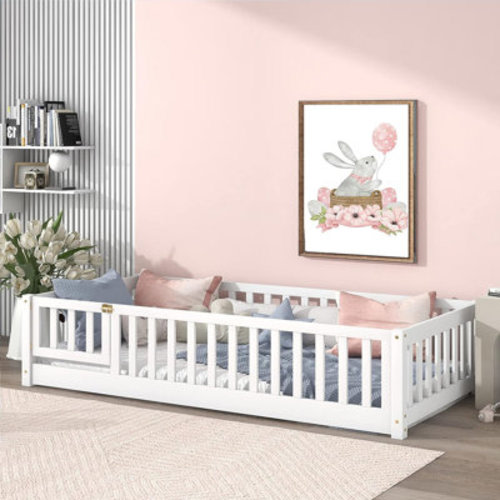 Winston Porter Solid Wood Floor Bed For Children With Fence &Door | Wayfair