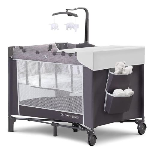 Delta Children LX Deluxe Portable Baby Play Yard With Removable Bassinet and Changing Table, Eclipse
