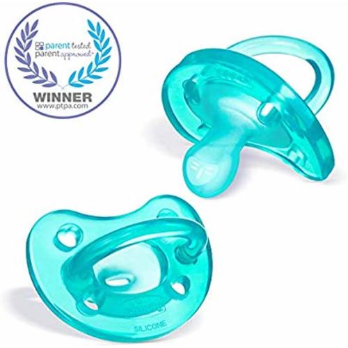 Chicco PhysioForma Soft Silicone One Piece Orthodontic BPA-Free Pacifier with Sterilizing Case, 2-Pack, Teal, 0-6m - 0-6 Months