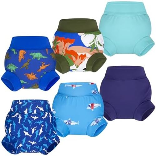 BIG ELEPHANT 6Pcs Baby Swim Diaper, Waterproof Reusable Swimming Diapers for Boys, Soft Breathable Swim Wear