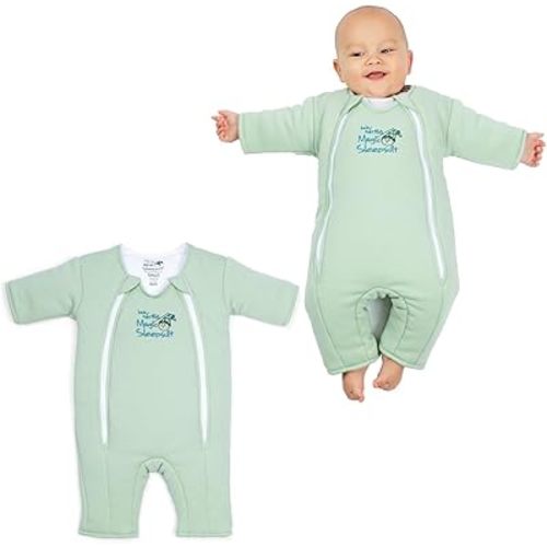 Baby Merlin's Magic Sleepsuit - 100% Cotton Baby Transition Swaddle Sleep Suit for Infants 6-9 Months - Baby Sleepsuit with Double Zipper for Easy Diaper Changes and Scooped Neckline - Sage Green