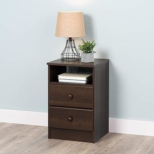 Prepac Astrid Simplistic Nightstand Side Table with 2 Drawers and Open Shelf, Functional Bedside Table 15.5" D x 16" W x 24.5" H, Espresso, EDNH-0402-1