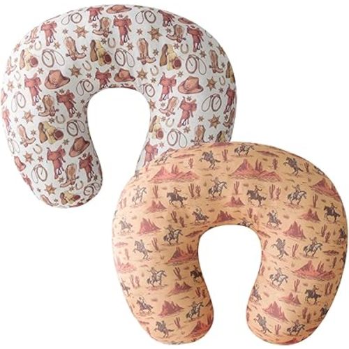Little Jump 2 Pack Nursing Pillow Covers, Stretchy Removable Case for Breastfeeding Pillows, Ultra Soft Comfortable Slipcover for Baby Girls Boys Cowboy Boots hat (2 Pack Cowboy)