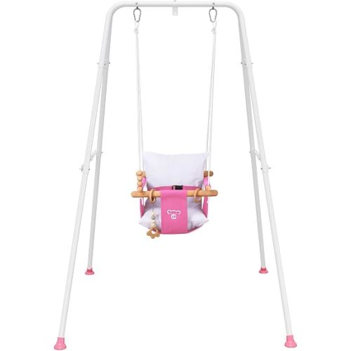 Baby Swing, Toddler Swing, Baby Swing with Stand, Swing Set for Infant, Outdoor Indoor Swing Set with Canvas Cushion Seat