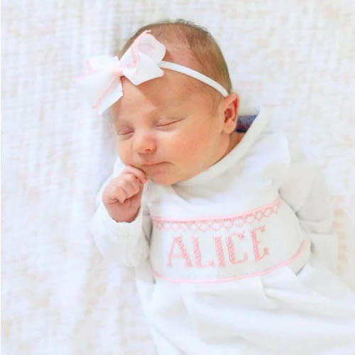 Pink Baby Snuggles - Custom Smocked Pima Gown and Hat