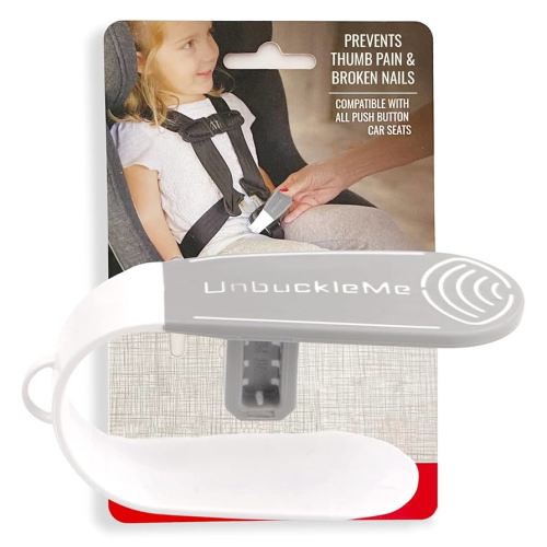 UnbuckleMe Car Seat Buckle Release Tool - Easy Opener Aid for Arthritis, Long Nails, Older Kids - Button Pusher for Infant, Toddler, Convertible 5 pt Harness car Seats - As Seen on Shark Tank (Gray)