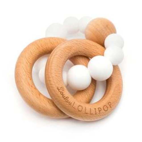 Bubble Silicone and Wood Teether - White