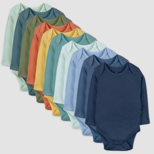 Honest Baby Boys' 10pk Rainbow Gems Organic Cotton Long Sleeve Bodysuit, Size: 12M