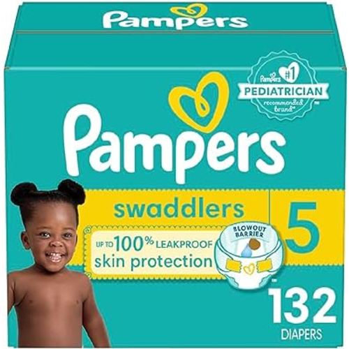 Pampers Swaddlers Diapers - Size 5, One Month Supply (132 Count), Ultra Soft Disposable Baby Diapers