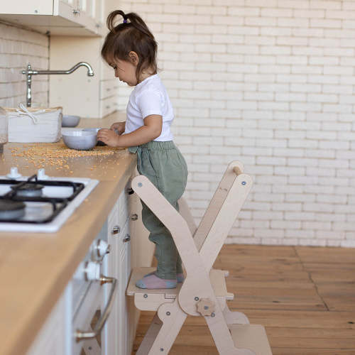 Wood and Hearts Eco-Friendly Wooden Foldable Kitchen Tower Toddler Step Stool