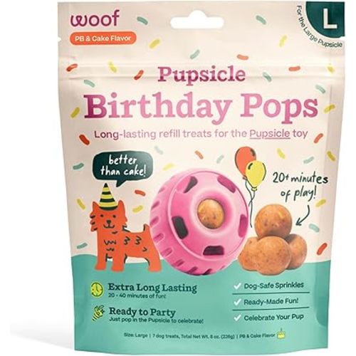 WOOF Pupsicle Birthday Pops - Healthy Dog Treats - Pre-Made Pupsicle Refills- Wholesome Ingredients - Naturally Sweet - Cake-Flavored Birthday Treat for Dogs - Large