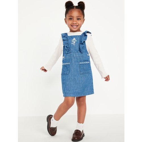 Long-Sleeve Ribbed T-Shirt and Embroidered Jean Dress Set for Toddler Girls | Old Navy