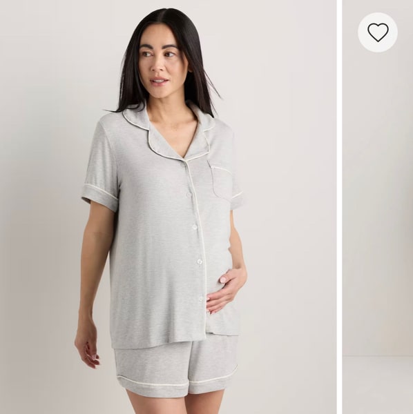 Bamboo Jersey Maternity Short Sleeve Pajama Set in Heather Grey