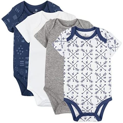 HonestBaby unisex-baby 4-pack Short Sleeve Bodysuits One-piece 100% Organic Cotton for Infant Baby Boys, Girls, Unisex