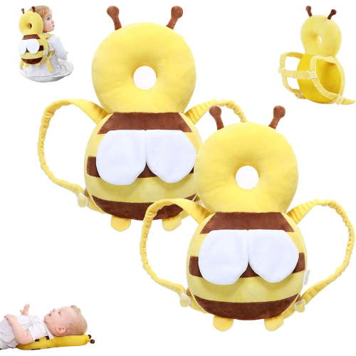Bumble Bee Backpack for Babies, Baby Head Protector Backpack with Horizontal Fixing Belt, Head Protection Back Pack for Crawling & Walking, Adjustable Safety Pad for 5-24 Months Toddler