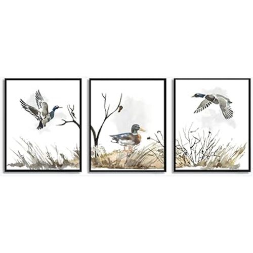 CoziDek Duck Hunting Artwork Pictures Prints Nursery Decor for Wall, Mallard Duck Wall Art Prints Nursery Decor for Baby Boy Girls