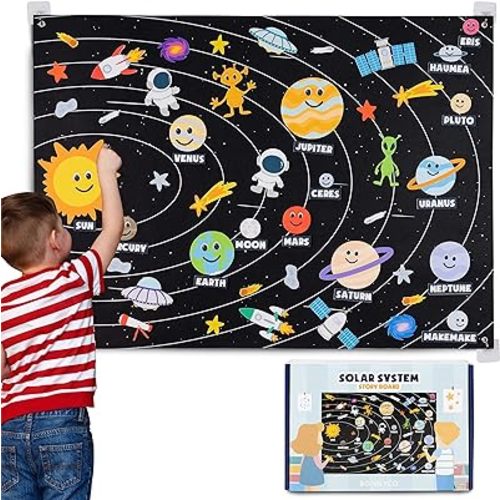 Solar System for Kids Toys with 61 Felt Figures - BONNYCO | Space Montessori Toys for Girls Boys Birthday Gifts of Planets, Felt Board for Toddlers, Educational Kids Gifts 3 4 5 6 7 8 Years Christmas
