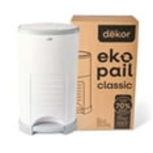 Dekor Eko Classic Diaper Pail Made with 70% Recycled Materials, Hands-Free: Step–Drop–Done | Cost-Effective Refill System | White
