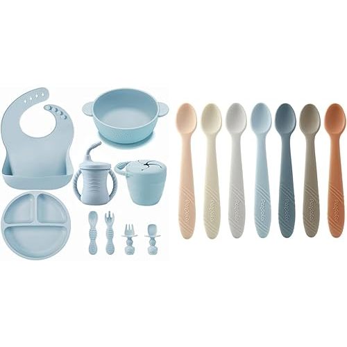 PandaEar 9PCS Silicone Baby Feeding Set & 7 Pack Silicone Baby Feeding Spoons