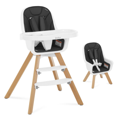 Free Shipping! Evolur Zoodle 2 in 1 Baby High Chair in Black, Easy to Clean, Adjustable and Removable Tray, Compact and Portable Convertible High Chair for Babies and Toddlers