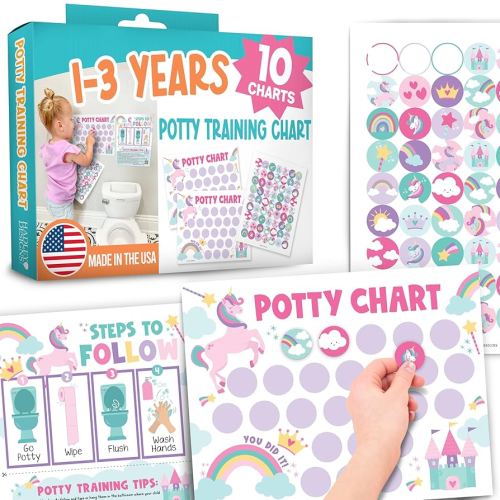 Hadley Designs Potty Training Chart for Girls with Fun Reward Stickers – 10 Potty Chart for Toddlers Girls, 8.5x11" Potty Training Sticker Chart for Toilet Success, Unicorn Reward Chart for Kids
