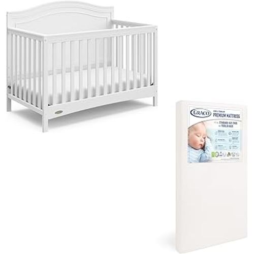 Graco Paris Crib and Mattress Nursery Essentials Pack (White) – GREENGUARD Gold Certified Baby Crib & Crib Mattress, Cribs with Mattress Included, Convertible Crib, Baby Mattresses for Crib