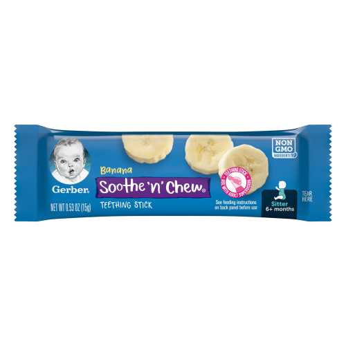 Gerber Snacks for Baby Soothe n Chew Teething Sticks Banana, 0.53 oz Box (6 Pack)