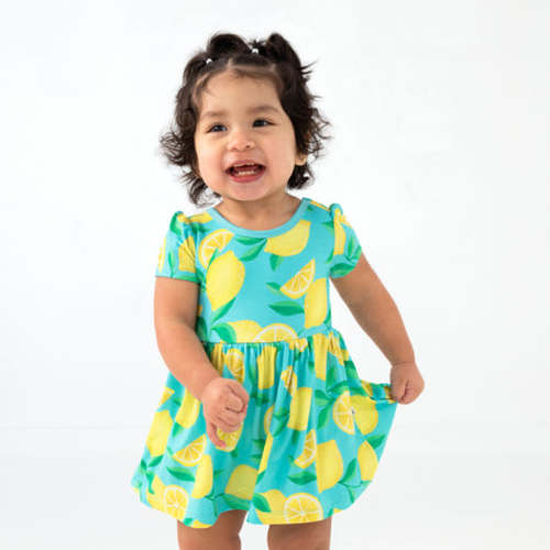 Blue Sunny Citrus Skater Dress with Bodysuit
