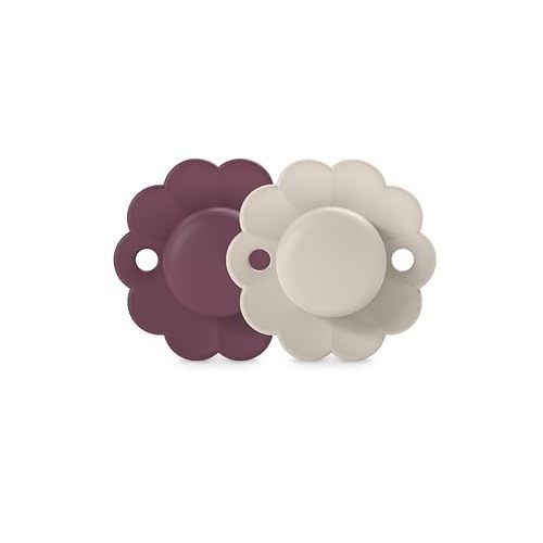 Suavinex Wonder Baby Pacifier, SX Pro Silicone Nipple, Reversible, Non Irritating Shield Design, 2Pk Pacifiers 6-18 Months, Made in Europe, Magenta Chalk