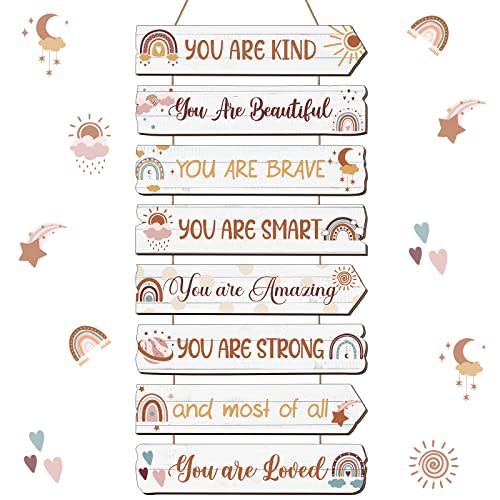 Inspirational Girl Room Decor Aesthetic Art Wall Hanging Sign Inspiring Colorful Rainbow Wooden Decoration for Kids Teens Toddler Boy Baby Bedroom Nursery Dorm Decor, 6-12 Years old (Boho)