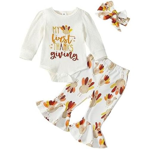 YINGISFITM Thanksgiving Baby Girl Outfit Newborn My First Thanksgiving Turkey Onesie Romper Pants Fall Winter Clothes