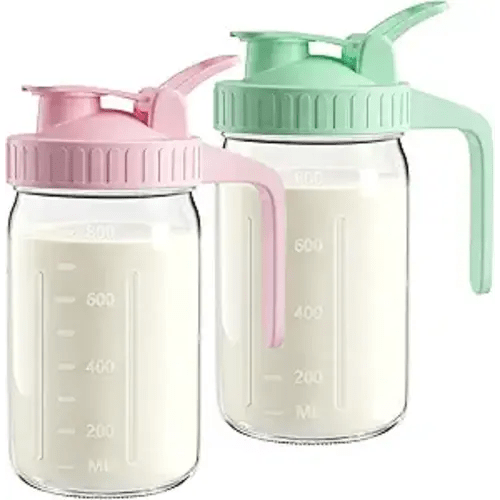 2-Pack 32oz Breast Milk Pitcher with Lid – Airtight & Leak-Proof Storage for Breastmilk, Formula, and Milk, Flip Cap with Pour Spout, Wide Mouth for Easy Filling and Cleaning