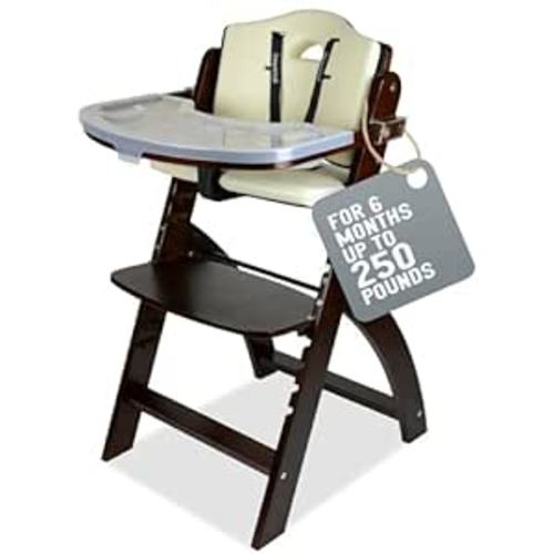 Abiie Beyond Junior Wooden High Chair with Tray. The Perfect Adjustable Baby Highchair Solution for Your Babies and Toddlers or as a Dining Chair. 6 Months up to 250 Lb. Mahogany Wood/Cream Cushion : Childrens Highchairs : Baby