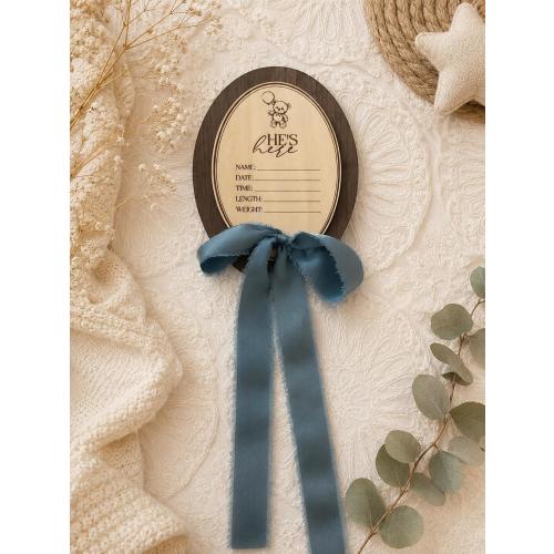 Wooden Baby Announcement Plaque | Personalized Birth Details Keepsake With Ribbon