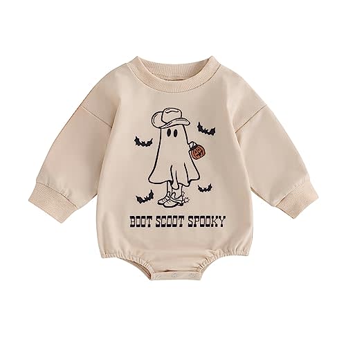 FYBITBO Newborn Halloween Outfit Girl Boy Spooky Season Romper Bubble Sweatshirt Bodysuit Fall Halloween Baby Clothes