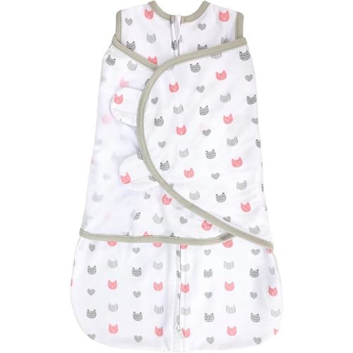 LANDICI Newborn Sleep Sack Baby Swaddle, 0-3 Months, 100% Cotton Swaddles for Newborns, 3-Way Adjustable Baby Wearable Blanket, Easy Changes Sleepsack Swaddle (Pink Cat, One Size)