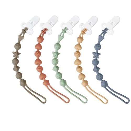 PandaEar 5 Pack Silicone Pacifier Clips, Pacifier Holder with One Piece Design for Baby Boys & Girls, Teething Toys Teethers