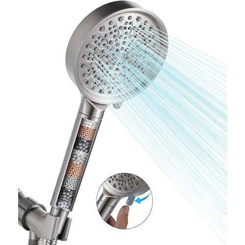 Cobbe Filtered Shower Head with Handheld, 6 Spray Modes, Water Softener Filters - Remove Chlorine, Reduce Dry Skin - Brushed Nickel - Round - 1. Vintage Brushed Nickel