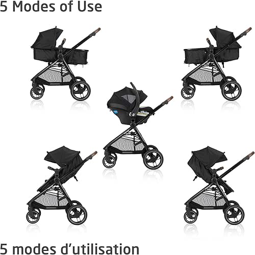 Maxi-Cosi New Generation Zelia Luxe 5-in-1 Modular Travel System, Carriage Mode, Reversible Toddler Seat, Mico Infant Car Seat (included), Enhanced All-Terrain Wheels, Use from Birth – Bassalt Black