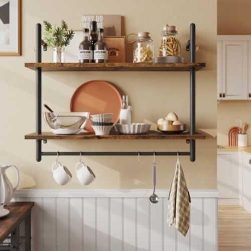 2-Tier Wall-Mounted Bookshelf Plant Stand Shelf Baker's Racks Brown