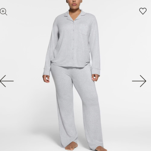 SKIMS SLEEP LONG SLEEVE BUTTON UP SET | LIGHT HEATHER GREY