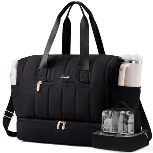 LOVEVOOK Travel Duffle Bag,Puffer Weekender Bags For Women with Shoe Compartment,42L Carry On Duffel Overnight Bags For Airplanes,Hospital Bag for Labor and Delivery,3Pcs Set