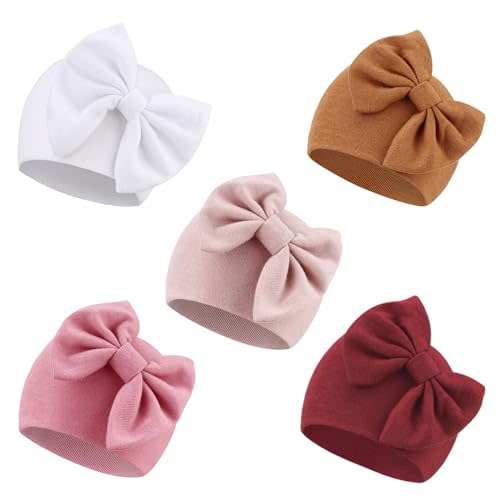 DRESHOW BQUBO Newborn Baby Hats Hospital Hat Baby Cotton Beanie Infant Bow Hats for 0-6/6-24 Months