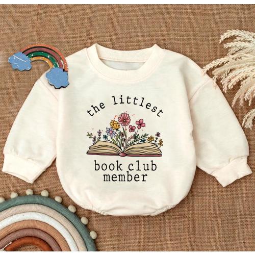 Littlest Book Club Member Baby Romper Sweatshirt, Book Lover Baby Clothes, Cute Toddler Bodysuit, Floral Baby Shower Gift, Newborn Outfit