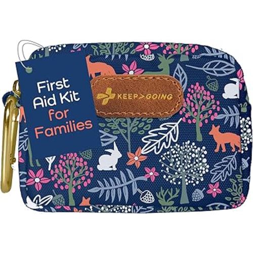 KeepGoing Small Travel First Aid Kit Kids – 60 Pc. Mini First Aid Kit for Purse, Diaper Bag, & Backpack with Latex-Free Bandages – 4 Oz., & 4.5 x 3.5 x 2 in, TSA-Approved