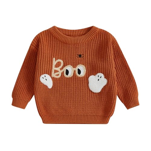 Baby Boy Girl Halloween Sweater Pumpkin Ghost Embroidery Cable Knit Sweater Infant Toddler Halloween Clothes