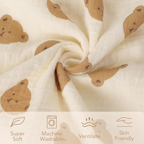 Fluffy-Backed Swaddle Blankets Baby Double Layer Muslin 100% Cotton Front Nursery Plush Dotted Fleece Back Receiving Bed Quilt Blanket for Unisex Newborn Baby Toddler Boys Girls 30 x 41 Inches - G - Teddy Bear - 30" x 41" ( 75 x 105cm )