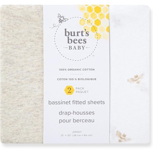 Bassinet Sheet, Infant Fitted BEESNUG Cover, 100% Organic Cotton, Soft Unisex Newborn Essentials for All Standard Oval or Rectangle Bassinet Bed Pads or Mattresses - 15 x 33 Inches